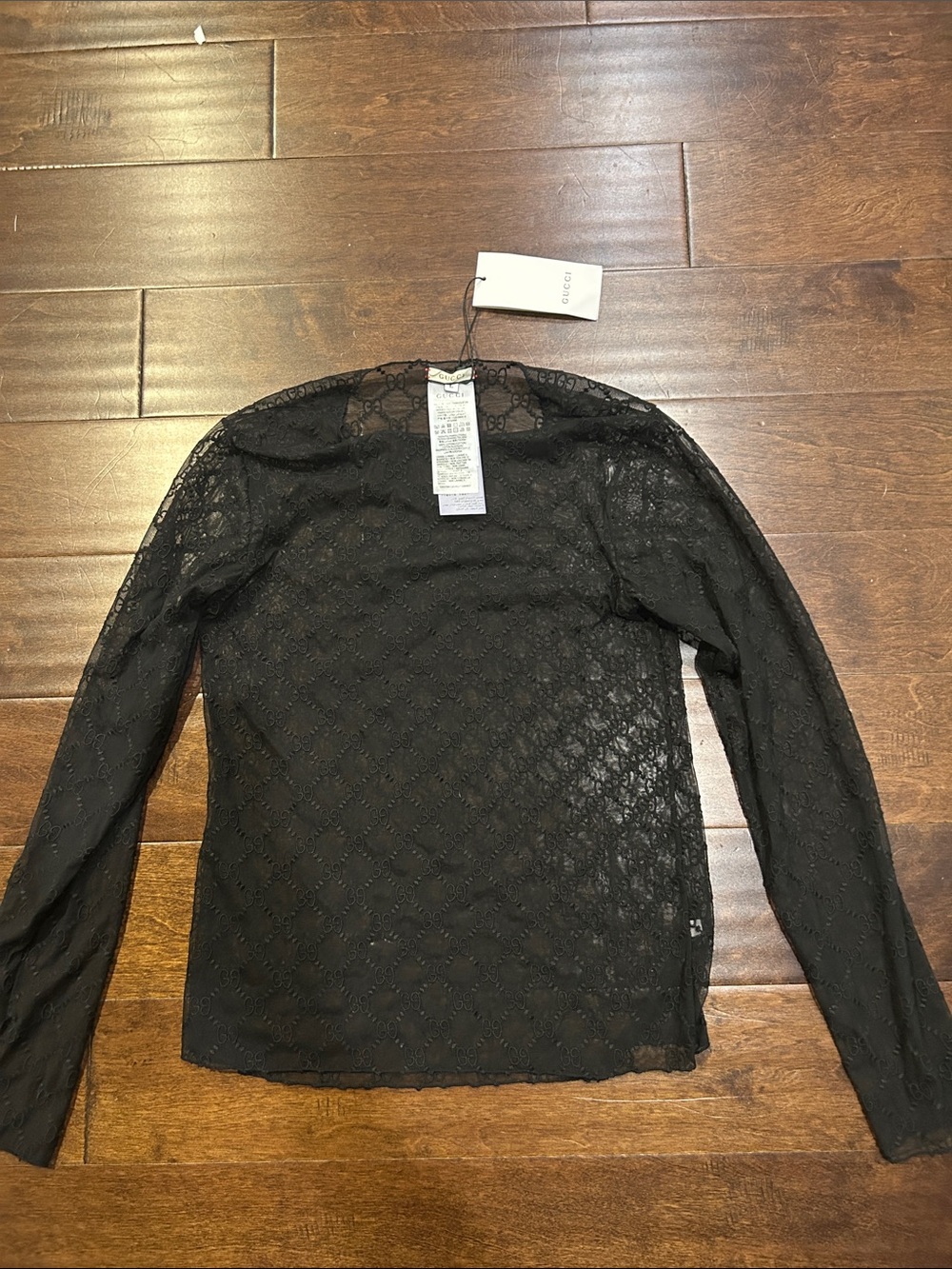 Gucci Black Sheer Lace Long Sleeve Blouse